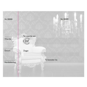Cadeaubon bedrukt stoel + lamp 25 stuks