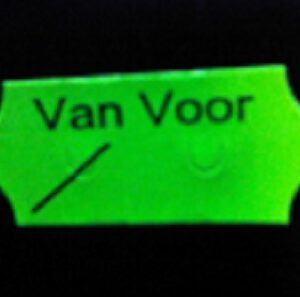 Etiket 2612 fl.groen perm VAN VOOR 54000