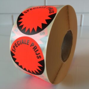 Etiket 35 mm fluor rood SPECIALE PRIJS