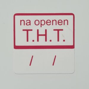 Etiket na openen THT wit/magenta 25x25mm