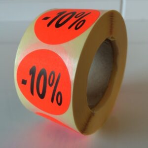 Etiket fluor rood 35mm 10% korting 500/r