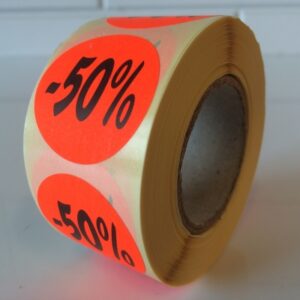 Etiket fluor rood 35mm 50% korting 500/r