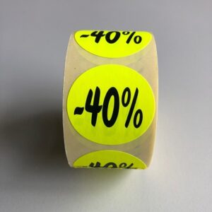 Etiket fluor geel 35mm 40% korting 500