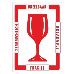 Etiket wit/rood 80x110mm Fragile glas